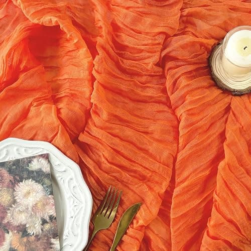 FEXIA Fall Table Runner Orange Cheesecloth 35x120 Inches Boho Gauze Table Runner Burnt for Wedding Decor Reception Bridal Shower Centerpiece Engagement - Image 1
