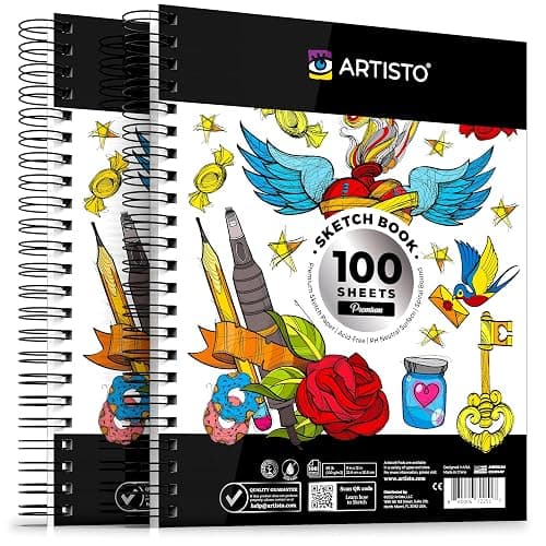 Artisto 9x12 Premium Sketch Book Set, Spiral Bound, Pack of 2, 200 Sheets (100g/m2), Acid-Free Drawing Paper, Ideal for Kids, Teens & Adults. - Image 1