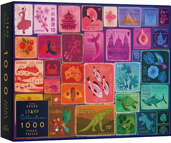 Elena Essex Puzzles for Adults 1000 Pieces - Stamp Collection | Puzzle | 1000 Piece Puzzle for Adults | Colorful Rainbow Gradient | jigsaws Size 20x28 inches - Image 1