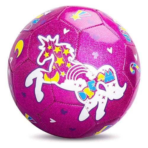 ZOOJOY Size 3 Soccer Ball Girls, Kids Pink Unicorn Soccer Ball, Gift for Toddlers with Pump, Outdoor/Indoor Play Toys for Baby Girls Boys Ages 2 3 4 5 6 7 8 - Image 1