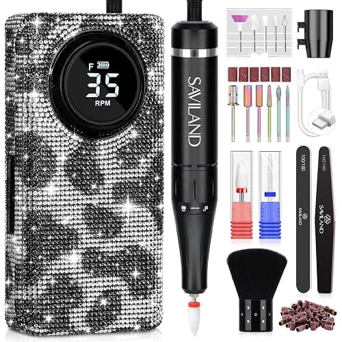 SAVILAND Acrylic Nail Drill Machine: 2024 Latest Collection Diamond Shiny Nail Drill Professional E-File Rechargeable Electric Filer Acrylic Removal Ceramic Bits Expert Salon Use Manicure Pedicure - Image 1