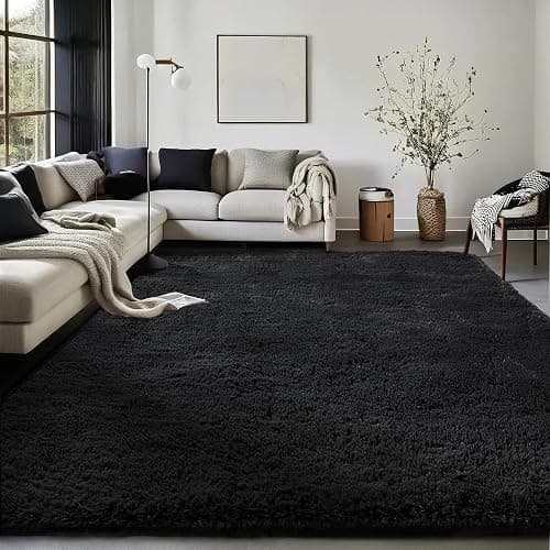 Ophanie Black Area Rugs for Bedroom Living Room, 4x6 Fluffy Fuzzy Shag Shaggy Carpet Soft Plush Furry Bedside Rug, Indoor Floor Rug for Kids Girls Boys Home Decor Aesthetic, Dorm Nursery - Image 1
