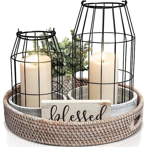 Rustic Farmhouse Lantern Decor Set of 2 - Stylish Decorative Lanterns for Your Living Room, Fireplace Mantle or Kitchen Dining Table - Modern Upscale Beauty for Your Entire Home - Image 1