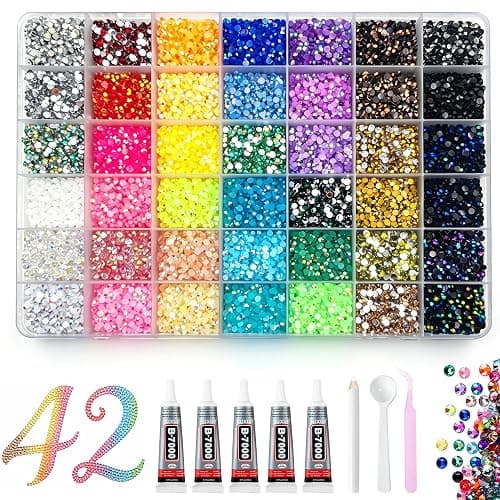 40000Pcs 42 Colors Jelly Rhinestones Bedazzling Kit - 3mm Flatback Resin Crystal Gems with Glue & Pink Tweezers, DIY Jewelry Making, Diamond Painting, Nail Art for Adults Girls, Phone Case Shoe Decor - Image 1