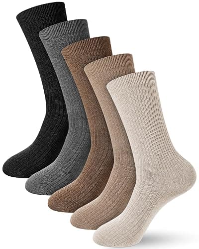 Shihanee 5 Pairs Cashmere Wool Crew Socks for Women Soft Ribbed Knit Cotton Socks Neutral Aesthetic Slouch Accessories - Classic Color - Image 1