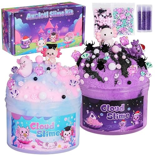 Joytry Axolotl Cloud Slime Kit 2 Pack - 14oz Non-Sticky DIY Slime for Kids, Includes Cute Axolotl Charms & Add-Ins, Glitter, ASMR Sensory Toys, Slime Party Favors for Girls Boys - Image 1
