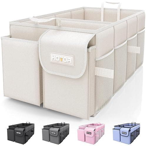 HOTOR Trunk Organizer - Foldable Car Storage for SUVs & Sedans, Sturdy Organization for Accessories, Tools, Sundries, Beige, 2 Compartments, 21.3"12.6"10.6" - Image 1