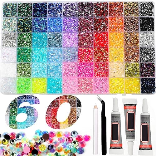 Bedazzling Kit with Glue, 48000Pcs 60 Colors 3mm Resin Jelly Flatback Rhinestones, 3 Tools Included for DIY Crafts, Clothes, Shoes, Nails, Phone Cases & Diamond Art (60 Colors) - Image 1