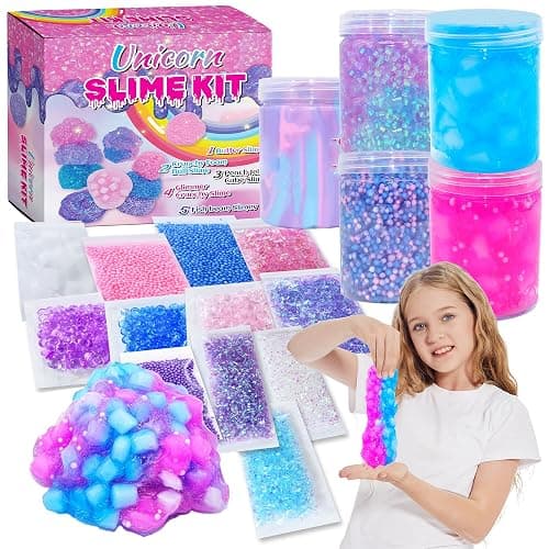Unicorn Slime Kit for Girls 4-12,Supplies Makes Butter Slime,Candy Confetti,Glimmer Crunchy,Foam Crunchy,Jelly Cubes Slime Party Favors for Kids - Image 1