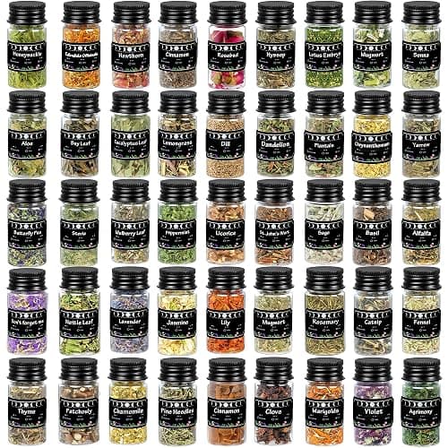 45PCS Herbs for Witchcraft - Wiccan Supplies and Tools - Witchcraft Supplies Dried Flowers Kit for Witch Beginner, Wicca Altar Supplies, Magic Spell, with Witchy Spoon, Witchy Gifts for Women - Image 1