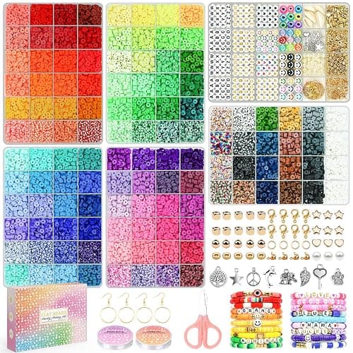 20,000 Pcs Clay Beads Bracelet Making Kit, 120 Colors 6 Boxes Polymer Beads Spacer Heishi Beads & Jewelry Kit with Pendant Charms Elastic Strings, Crafts Gift for Kids Adults - Image 1