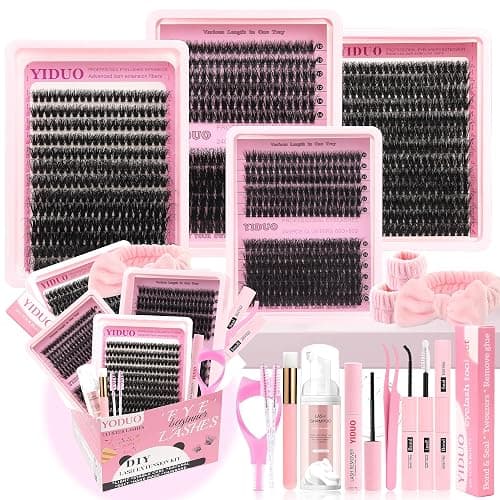 YIDUO 994Pcs Lash Clusters Kit Gift Packs 60D/80D/100D Volume 3D Clusters Lashes Extensions Kit 10-20mm D Curly Wispy Soft DIY Individual Eyelash Extension Kit 4 Box pestañas postizas Bulk Pack - Image 1