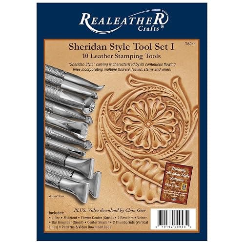 Realeather Leather Stamps Tool Set for Leather Crafting, 10 Stamping Tools, Sheridan Style Stamp Set I - Image 1