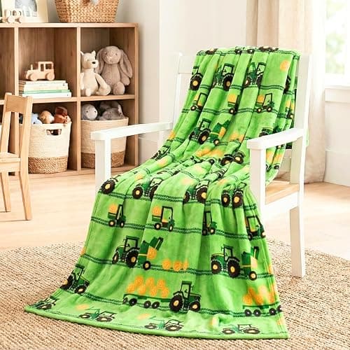 John Deere Trailer Tractor Kids Bedding Super Soft Plush Throw Blanket, 46 in x 60 in, (Officially Licensed Product) by Franco - Image 1