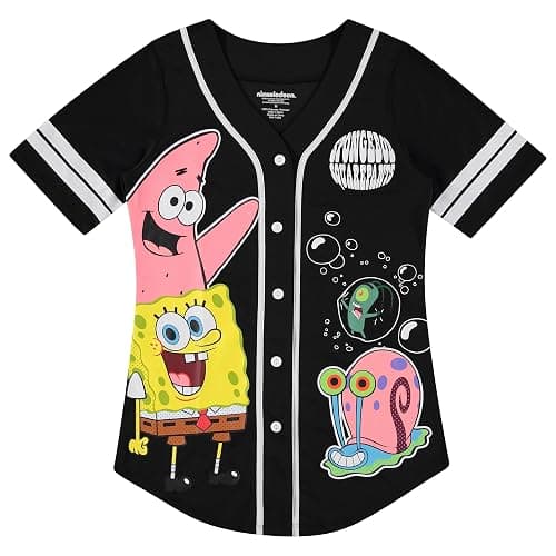 SpongeBob SquarePants Ladies Baseball Jersey - Spongebob, Mr Krabs, Squidward, Patrick - Mesh Button Down Baseball Jersey - Image 1