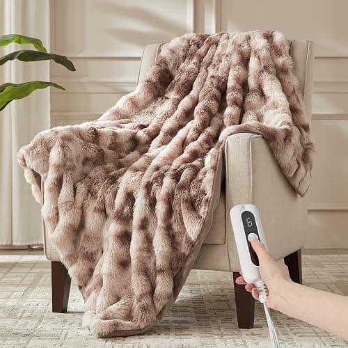 ACCU-WARMTH Heated Throw Blanket - Plush Thick Bubble Faux Fur Heated Blanket, Fast Heating Electric Blanket 6 Heating Levels & 4 Hours Auto-Off, Machine Washable, 50"x60", Patterned Taupe - Image 1