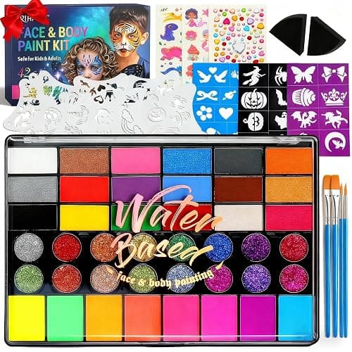 Professional Face Painting Kit for Kids – 42 Color Water-Activated Face Paint Makeup Palette with Stencils, Gems & Brushes – Non-Toxic Body Paint for Parties, Festivals, School Events & Carnival - Image 1