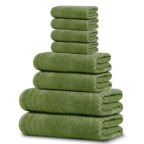Tens Towels Pack of 8 Towels Set, 2 Extra Large Bath, 2 Hand, 4 Washcloths, 100% Cotton, Lighter Weight, Quicker to Dry, Super Absorbent, Perfect for Bathroom, Green - Image 1