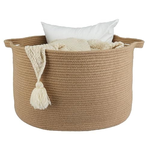 XUANGUO Large Jute Rope Storage Basket Blankets Basket Living Room 22"x12" Toy Baskets for Kids and Dogs Woven Laundry Baskets for Clothes Towels Baby Toy Storage - jute - Image 1