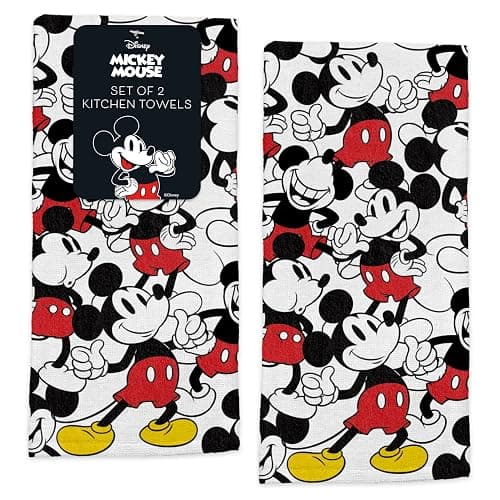 Disney Kitchen Towels – 2-Pack 100% Cotton Kitchen Towels Set – 16" x 26" Soft & Absorbent Dish Towels – Mickey, Minnie & Stitch Designs – Durable, Machine Washable (Mickey Mouse) - Image 1