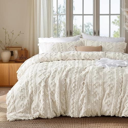 Bedsure Boho Duvet Cover Full Size, Soft & Comfortable Elegant Design Boho Bedding for Decoration, Machine Washable Comforter Cover for All Seasons,Includes 1 Duvet Cover & 2 Pillow Shams,Beige - Image 1