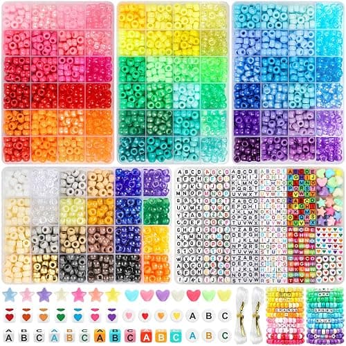 Acerich 4022 Pcs Pony Beads for Friendship Bracelet Making Kit, 96 Colors 5 Boxes Friendship Bracelet Beads 6x9mm Rainbow Kandi Beads with 1000 Pcs Letter Beads for Jewelry Making - Image 1