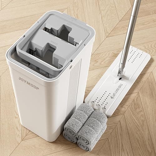 JOYMOOP Mop and Bucket Set with Wringer, Flat Mops for Floor Cleaning, Wall Mop Cleaner with Long Handle, Hardwood Floor Mop with 4 Microfiber Pads - Image 1