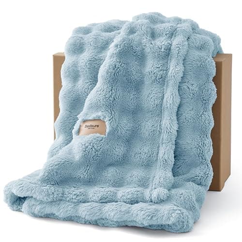 Bedsure 3D Fleece Bubble Blanket for Couch - GentleSoft Blue Throw Blanket for Sofa Bed Room Decor - Luxury Soft Cozy Gifts for Women Girls, Lightweight, All Seasons, Light Blue, 50"×60" - Image 1