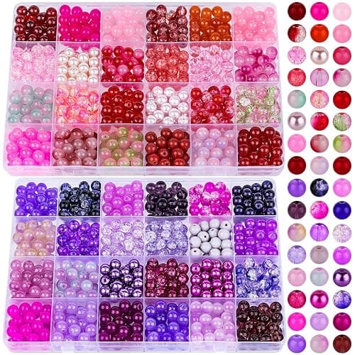 XSEINO About 1200PCS 8mm Glass Beads Bracelet Making Kit,48 Assorted Dreamy Red and Purple Series Colorful Crystal Beads for Bracelet and Jewelry Making and DIY Crafts,Friendship Bracelets - Image 1