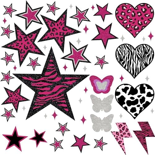 TwoDays 100PCS Y2K Room Decor Aesthetic Wall Decal, 2000s Mcbling Vinyl Peel and Stick Stickers for College Teen Girls Bedroom, Pink Stars Trashy Y2k Decorations for Women Apartment. - Image 1