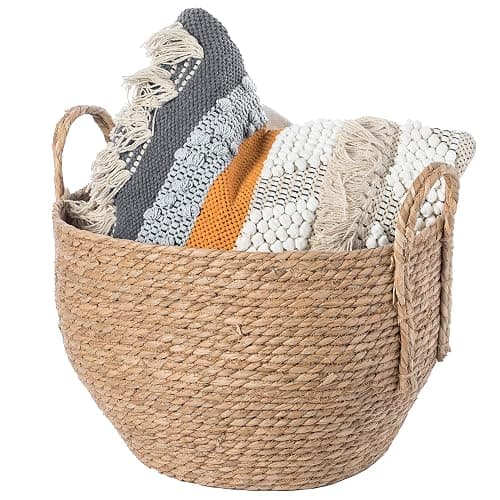 Vintiquewise Decorative Round Wicker Woven Rope Storage Blanket Basket with Braided Handles - Large - Image 1