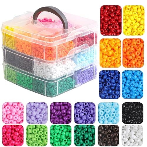 KAKW Pony Beads for Bracelets 3600 Pcs Plastic Beads for Friendship Bracelets Necklace 6x9mm 18 Solid Color Beads for Jewelry Making Supplies 3-Layer Box Packaging(18 Solid Colors) - Image 1
