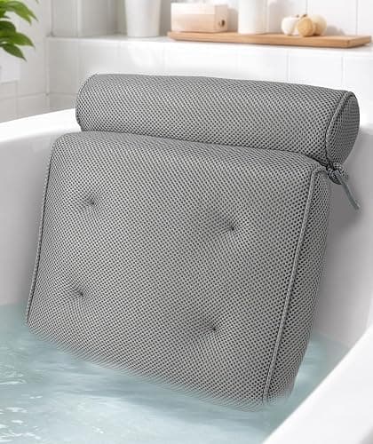 Everlasting Comfort Luxury Bath Pillows for Tub with Head and Neck Support - Non-Slip Bathtub Pillow with Suction Cups, Quick-Drying Mesh & Drying Hook - Jacuzzi & Spa Accessories for Women - Gray - Image 1