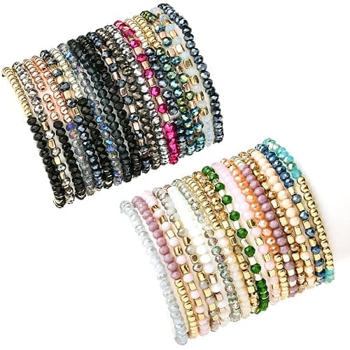 SROBENZ 35Pcs Delicate Boho Beaded Bracelets Multi Layer Versatile Statement Bracelets Stackable stretch Cuff Sparkly Glass Crystal Beads bracelets - Image 1
