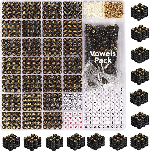 DodoBeads Black Letter Beads with Gold Finish - 1650 Pieces, Round, Includes Vowels, Numbers & Spacer Beads - Image 1