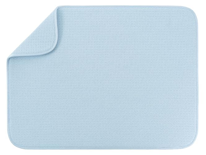 S&T INC. Dish Drying Mat XL, 18” x 24”, Absorbent Microfiber Kitchen Counter Mat, Dish Drying Pad for Dishes, Utensils, Pots and Pans, Extra Large, Sky Blue - Image 1
