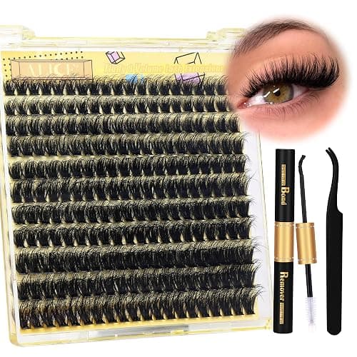 ALICE Lash Clusters Kit Fluffy Volume Lash Extension Kit 3D Wispy Natural DIY Eyelash Extension Kit with 220Pcs Individual Lashes, Lash Bond and Remover,Tweezers(10-16mm,0.05D, D Curl) - Image 1