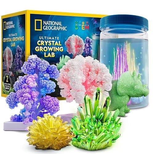 National Geographic Ultimate Crystal Growing Kit – Grow 5 Types of Crystals Including Glow in The Dark, Dinosaur Figure, Underwater Crystals & Crystal Trees with Learning Guide, STEM Science Kit - Image 1