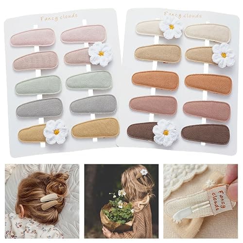 Fancy Clouds 20 Pack Baby Hair Clips for Girls Toddler,Neutral Fabric Snap Clips Pins With Embroidery Daisy Flower,Handmade Hair Accessories Barrettes for School Age Kids Children Gifts - Image 1