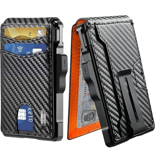 umoven Wallet for Men - with Money Clip Slim Leather Slots Credit Card Holder RFID Blocking Bifold Minimalist Wallet (Carbon Black and Orange) - Image 1