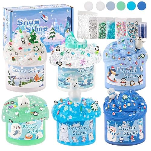 6 Packs Snow Slime Kit - Cloud, Butter, Clear, Water & Crunchy Varieties With Add-ins - Fluffy Making Set for Girls & Boys Party Bag Fillers, 360ml - Image 1