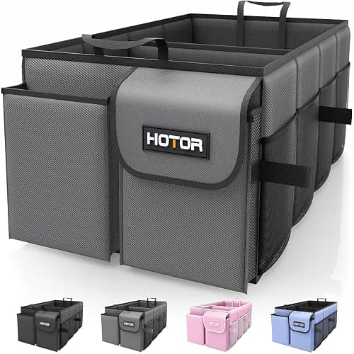 HOTOR Foldable Trunk Organizer - SUV & Sedan Compatible, Sturdy 2-Compartment Grey Car Accessory Organizer, 23.6"14.2"10.6" - Image 1