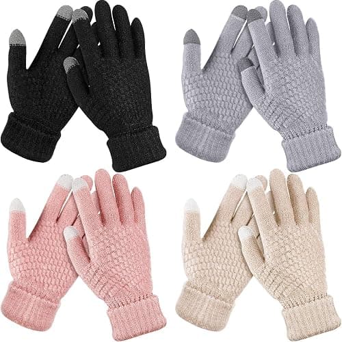 Geyoga 4 Pairs Women's Winter Touch Screen Gloves Soft Warm Fleece Lined Knit Elastic Cuff Texting Gloves - Image 1