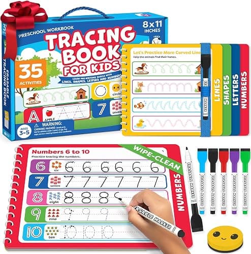 Preschool Learning Activities - Tracing Books for Kids Ages 3-5 - Toddler Handwriting Practice - Letter Tracing for Kids Preschool Kindergarten 3-4, 4-5 - 3 year old boy gift - Gifts for Grandkids - Image 1