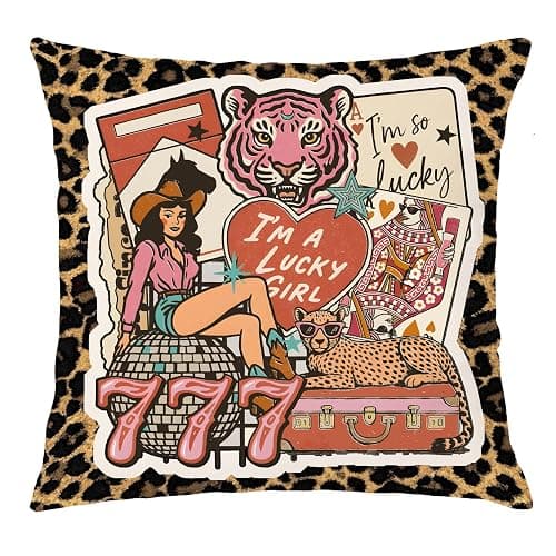 Nipil Trendy Leopard Print Western Cowgirl Howdy Pillow Covers 18x18 Double-Sided, Disco Cowgirl Room Decor, Funky Y2K Preppy Boots Hat Stars Throw Pillow Covers for Girls Room Dorm Apartment - Image 1