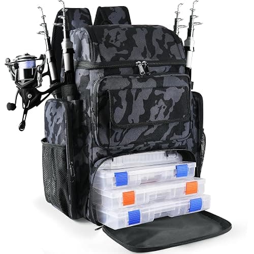 YOLIBON Fishing Tackle Backpack With Rod Holders, 45L Large Tackle Bag & Fishing Tackle Backpack for Fishing, Camping, Hiking,Camouflage - Image 1