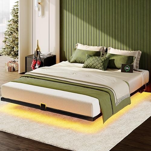 MORICAD Queen Size Bed Frame, 9.45” High Clearance Floating Bed Frame with 4-Sided Smart LED Lights & Charging Station, Mattress Slide Stopper, Noise-Free, No Box Spring Needed, Easy Assembly | Floating Design, Smart LED Lights, Charging Station, Squeak Resistant - Image 1