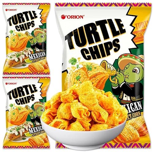 K-Munchies Orion Turtle Chips - Large 3 x 160-gram Mexican Street Corn Flavor Korean Chips - Big Bag Party Size Savory, Tasty, Crispy Korean Corn Snacks - Bite-Sized, On-The-Go Korean Snack for Family - Image 1