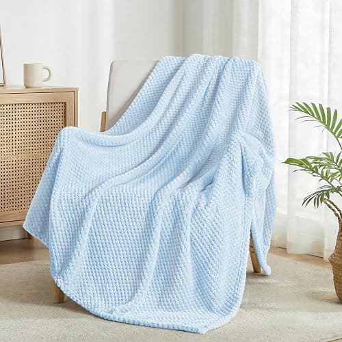 Exclusivo Mezcla Fleece Throw Blanket Extra Large, Super Soft and Warm Blankets for Couch, Sofa and Bed Waffle Textured, Cozy, Fuzzy and Lightweight (Light Blue, 50x70 Inches) - Image 1