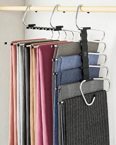 MORALVE Pants Hangers Space Saving - 2 Pack - Non-Slip Multi-Layer Space Saving Hangers - Multifunctional Clothing Rack for Closet Storage - Ideal for Jeans, Trousers, Skirts, Scarves & Slacks (Black) - Image 1